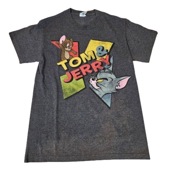 Tom & Jerry Hanna Barbera Retro Old School Grey Graphic Short Sleeve T-Shirt S - Picture 1 of 4